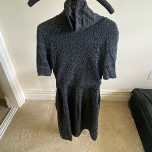 Black and Gray Dress with Mock Neck and Cuffed Sleeves